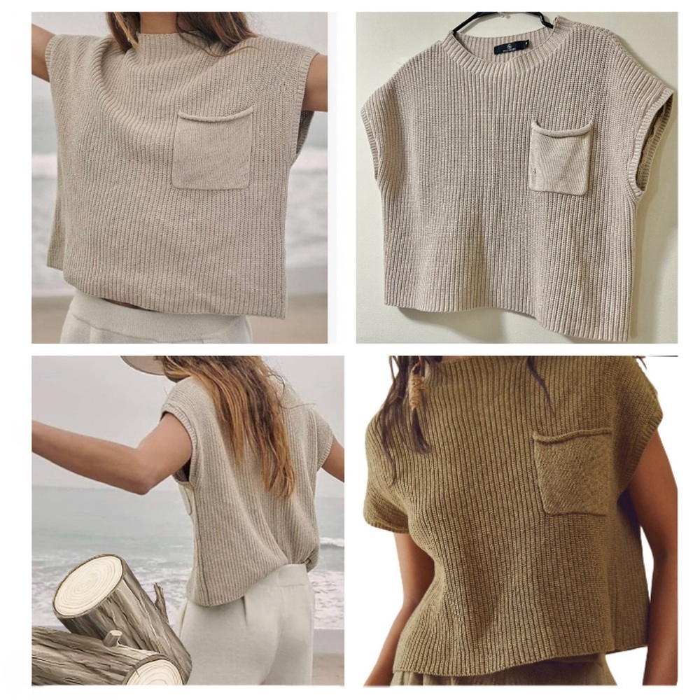 NWOT Women's Beige Knit Cap sleeve Top/ Sweater Size M - Lillusory - (Flawed)